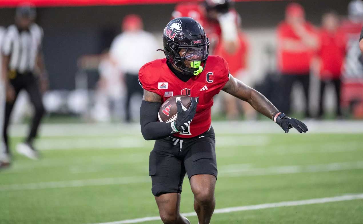 NIU Huskies student-athlete competing at Huskie Stadium